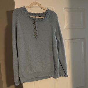 Ruffled Henley Sweater in Light Blue